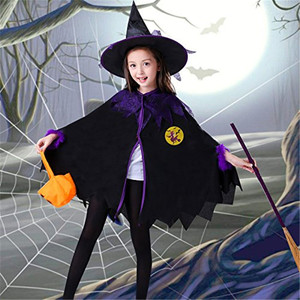 Oemtailor-capa con capucha de Halloween para niños, disfraces de Cosplay de Halloween para niñas con sombrero de bruja