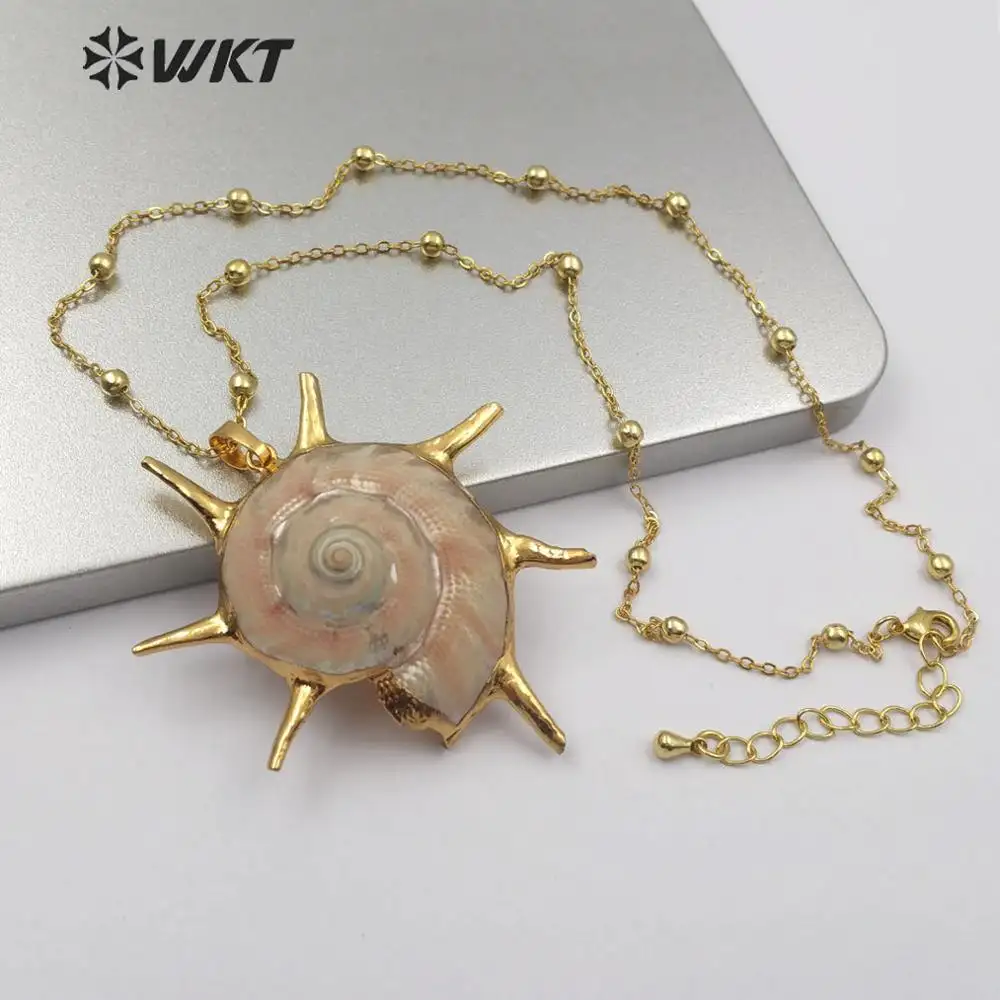 WT-JN095 Natural Trumpet Shell Necklace Snail Shape Conch Shell With Gold Trim 18'' Gold Layer Necklace Women Sea Shell Jewelry