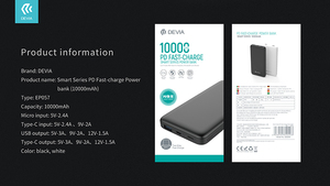 Devia 18w 10000mah usb USB כוח בנק pd רזה דק מהירות סדרת טעינה מהירה נייד נייד מיקרו usb 5a טעינה זרם 9V פלט טוב - Product Image 3