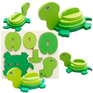 Diy personalizado de dibujos animados los niños temprano educación bloques de construcción de madera de 3D rompecabezas de animales - Product Image 4