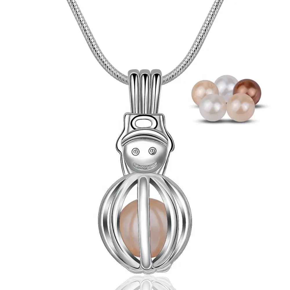Pupazzo di Neve di natale Carino Pearl Bead locket 925 sterling argento gabbia di perle pendenti