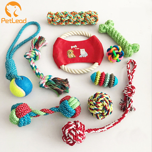 Özel kedi pet köpek çiğnemek oyuncak 10 paket seti top kauçuk pamuk ip gıcırtılı köpek oyuncak - Product Image 3