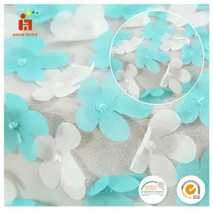 Shaoxing textile fancy style 3d flowers tulle Laser cut embroidery fabric