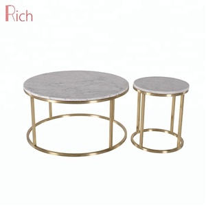 Mesa de Centro de Lujo de Mármol Natural, Juego de Mesa de Centro de Acero Inoxidable Color Oro Rosa, Mesa Auxiliar con Tapa de Mármol, Mesa de Centro Redonda - Product Image 1