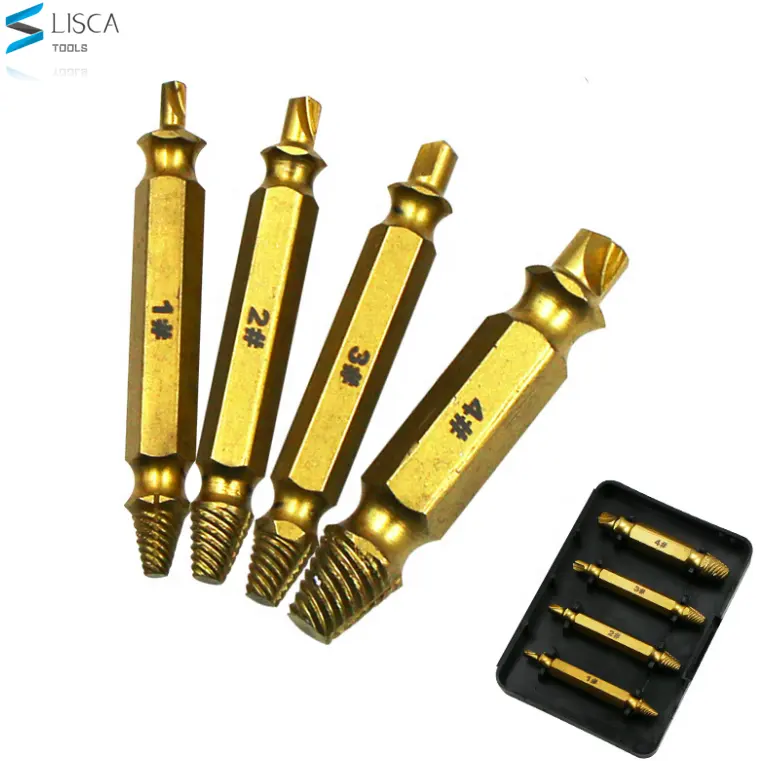 4PCS 1# 2# 3# 4# S2 Titanium Coated Speed Out Damaged Screw Extractor Drill Bits Tool Bolt Extractor Set
