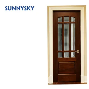 ประตูไม้สักแข็งดีไซน์แกะสลักประตูไม้แบบทนทานสำหรับห้องนอน