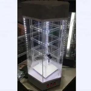 Kotak Display Perhiasan Putar Akrilik Bening dengan Lampu LED