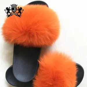 Signore Popolare Scarpe A Buon Mercato All'ingrosso di Pelliccia Scivoli Sandali Custom Fluffy Pelliccia di Volpe Pantofole