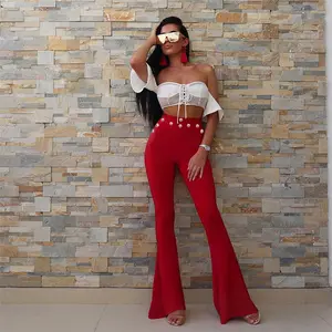 Hot Koop Vrouwen Mode Wijde Pijpen Elegante Celebrity Avondfeest Runway Bandage Broek Broek