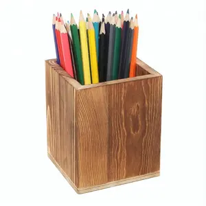 New design Square Wood Desktop pen container/pencil holder