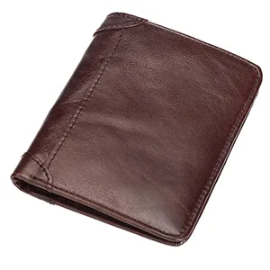 Vintage cowhide men's wallet slim short folding casual purse genuine leather money clip wholesale