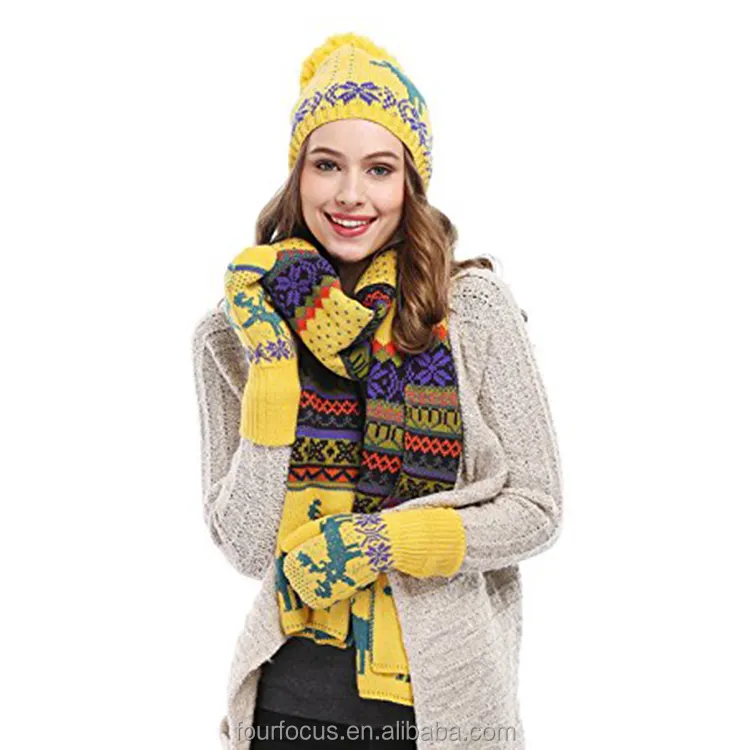 Hat Glove Scarf Fashion Winter Knitted Hat/Scarf Stretch Glove Accessory Set