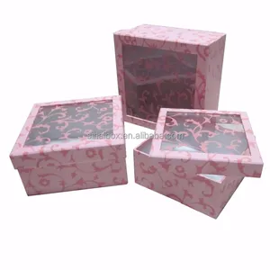 Caixa de papel decorativa com janela em PVC transparente, embalagem para caixas de papel com tema de flores rosas