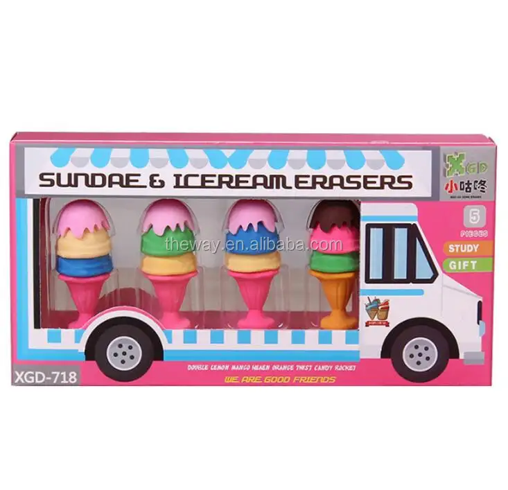 आराध्य आइसक्रीम Sundae पहेली टुकड़े Erasers 4pcs पैकिंग मिश्रित रंग