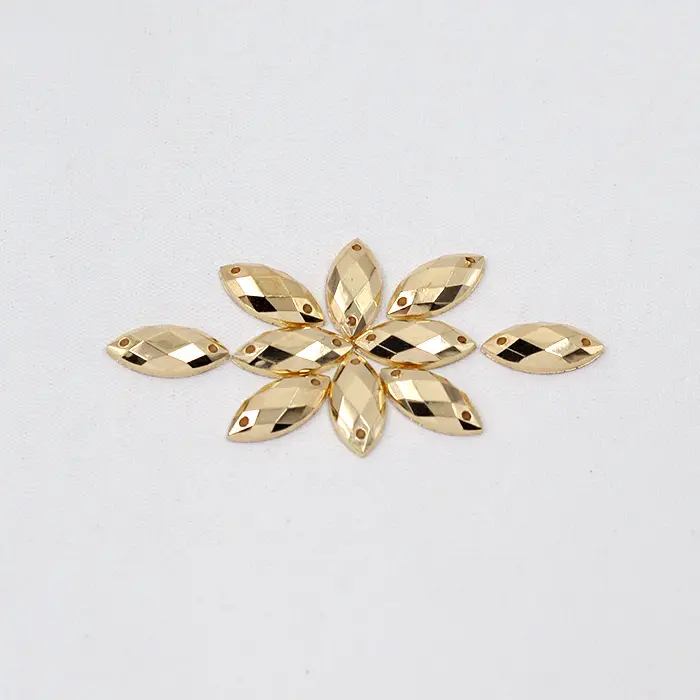 7*15mm Dikmek Altın At Göz Rhinestones Altın Akrilik Taşlar düz arka kristali Taşlar Dikiş Strass Aplike Elbise için