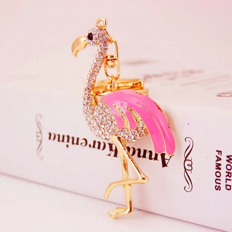 Zarif Flamingo anahtar zincirleri kuş alaşım Shining Rhinestones kadın sevgilisi çanta cüzdan yüzükler araba kolye hediye takı aksesuarları