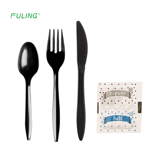 Cubiertos desechables de Servicio Ligero, cuchara de plástico negro, tenedor y cuchillo, juegos de cubiertos - Product Image 1