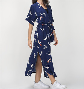 Ropa Femenina, Vestido Largo Holgado con Cinturón y Estampado de Kimono Japonés Original para Mujer, Verano - Product Image 3