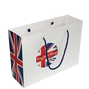 Uk flag printed heavy card stock customized shopping paper bag