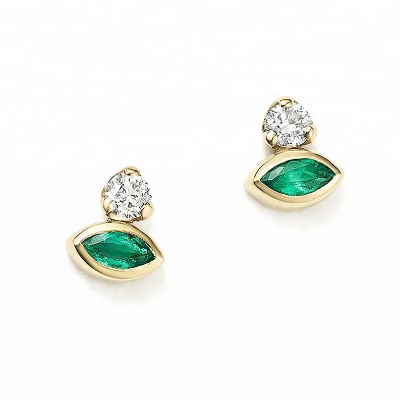 Gemnel fashion round cut May birth stone solitaire emerald green cz stud earrings