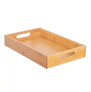 Set of three bamboo Wood Breakfast Serving Trays with engraved Handles