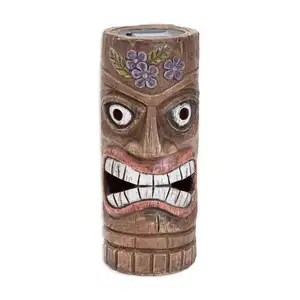 12 Inch Tall Solar Tiki Statue Decorative Polyresin Tiki Statue with Solar Lights