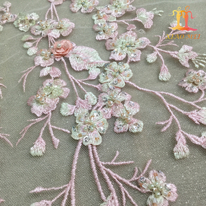 Nueva moda poliéster químico <span class=keywords><strong>mano</strong></span> con cuentas 3d tul bordado floral <span class=keywords><strong>tela</strong></span> de encaje para el vestido de noche - Product Image 5