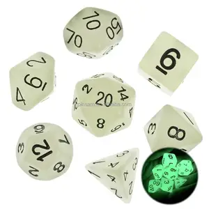 7 set of Glow in the Dark Polyhedral Casino Dice (7 Die in Set) | Role Playing Game Dice | D4, D6, D8, D10, D%, D12, and D20