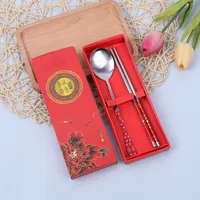 Popular cuchara y palillos de acero inoxidable china padrinos de boda regalo conjunto, regalo de recuerdo