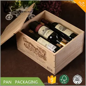 Caisse à vin vintage à charnière en bois, avec logo personnalisé, coffret de six bouteilles, bon marché, emballage pour boîte à vin