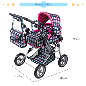 Poussette de luxe grande taille Fei Li Toys avec nacelle, siège réglable et sac à langer – Jouet poussette pour poupée - Product Image 3