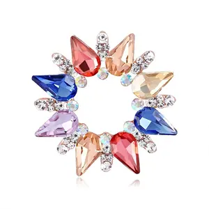 Handmade Silk Scarf Buckle Pin Zinc alloy glass rhinestone Crystal diamond Flower Brooch for banquet gift