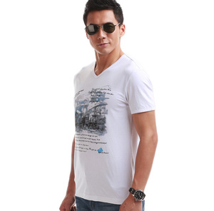 Servicio del OEM con cuello en V Impreso barato Plain White <span class=keywords><strong>T</strong></span> -shirts - Product Image 5
