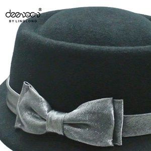 Promotionnel Main D'hiver 100% Feutre De Laine Chapeau Melon Avec Argent Bowknot - Product Image 6