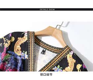 2019 Femmes européennes Et Américaines De Mode Nouveau Col <span class=keywords><strong>En</strong></span> <span class=keywords><strong>V</strong></span> Imprimé Sangles Taille Robe Grande Balançoire Robe - Product Image 5