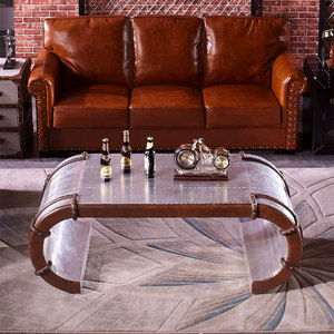 Tavolino da Caffè in Legno e Alluminio Stile Industriale Antico per Soggiorno e Sala da Pranzo - Product Image 2