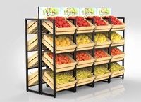 Supermarktspecifieke enkelzijdige fruit- en groenteplank, ijzer-hout gecombineerde meerlaagse fruit- en groente displayplank