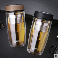 Bouteilles en verre à double paroi en borosilicate Infuseur de filtre de fruits de thé en verre Infuseur de fruits Voss Bouteille d'eau