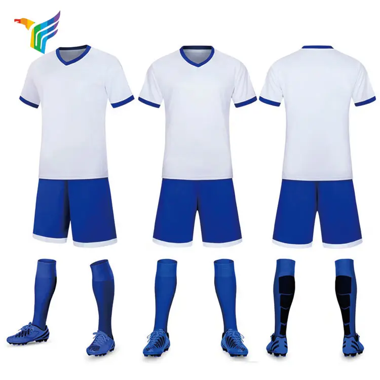 Maillot de football personnalisé à imprimé personnalisé, blanc, bleu, jaune et rouge, pour Sport d'équipe, pour enfants et jeunes, vente en gros,