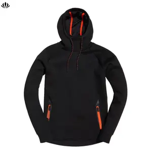 उच्च गुणवत्ता सादे कस्टम लोगो काले कीप गर्दन पुरुषों की जिम तकनीक खिंचाव स्वेटर हूडि