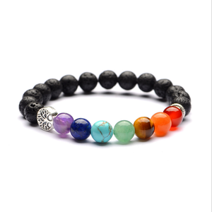 <span class=keywords><strong>Bracelet</strong></span> <span class=keywords><strong>Arbre</strong></span> <span class=keywords><strong>de</strong></span> <span class=keywords><strong>Vie</strong></span> en Pierre Naturelle, 7 Chakras, Pierre Volcanique, Diffuseur d'Huiles Essentielles pour Femmes - Product Image 1