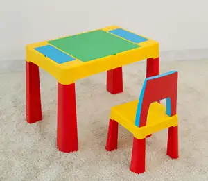 Çocuk plastik oyuncak inşaat blokları yapı tuğla masa seti çocuk çalışma masası sandalye