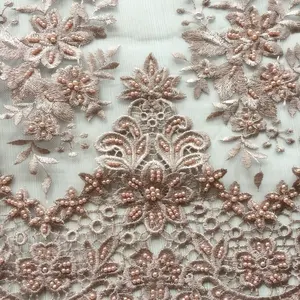 Tissu de dentelle perlée fait à la main, nouvelle collection, textile de dentelle de mariée, tulle pour robe, tissu brodé à la main