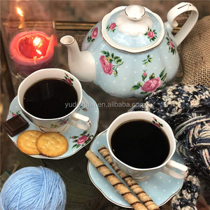ตุรกีทองกาแฟชาดอกไม้ชุดถ้วยสีฟ้า17Pcs Custom Luxury เซรามิคดอกไม้เป็นมิตรกับสิ่งแวดล้อม CE / EU LFGB <span class=keywords><strong>CIQ</strong></span> - Product Image 3