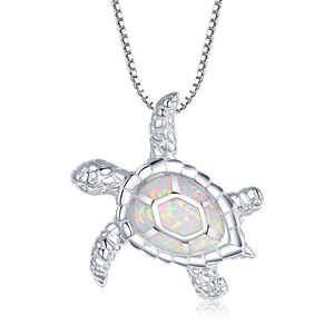 Colgante de Plata de Ley 925 con ópalo de Fuego Azul para mujer, colgante de tortuga marina - Product Image 5