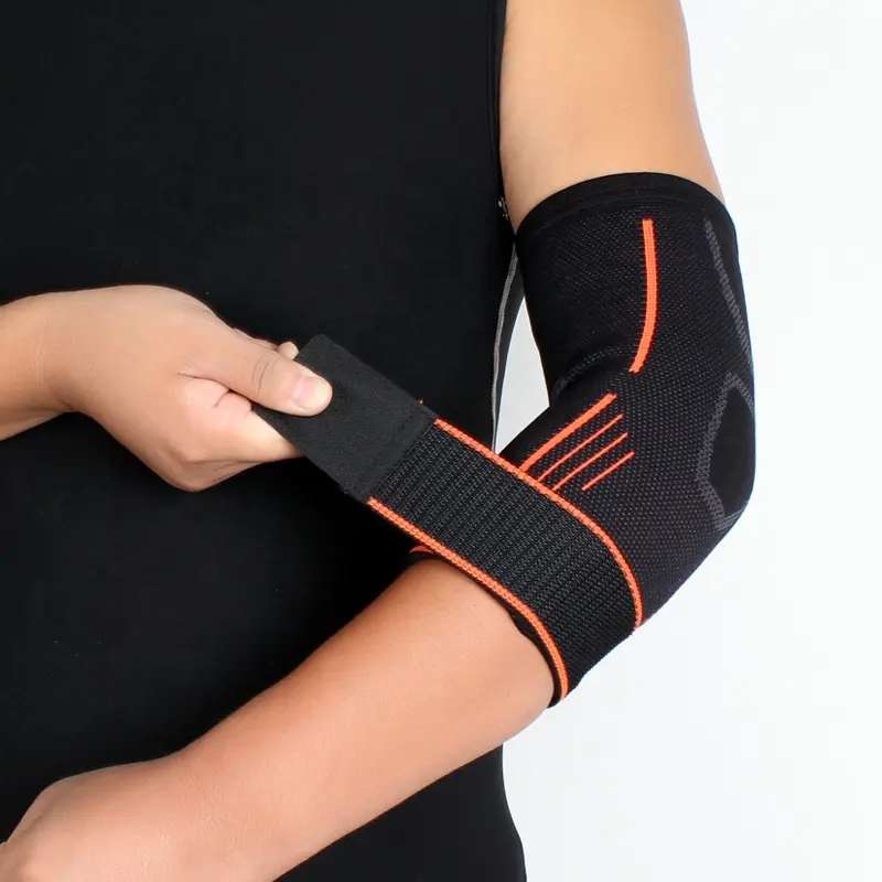 Оптовая продажа, высококачественный удобный эластичный защитный бандаж для рук, вязаный компрессионный рукав для локтя с ремешком