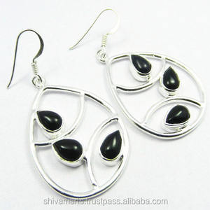 ต่างหูโอนิกซ์สีดำวินเทจอัญมณีแท้ห้อยเครื่องประดับเงินชุบทองสำหรับงานแต่งงานเครื่องประดับแฟนซีขายส่ง - Product Image 2