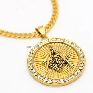 Mens Rvs Masonic Illuminati Symbool 24 k Vergulde Gratis Mason G Kompas Hanger Vrijmetselaar