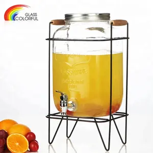 Nourriture Fête de Famille Utilisé 5.5L 5L distributeur de boissons en verre avec support en métal squate pour l'eau froide jus limonade