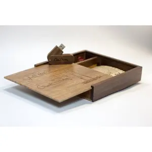 Factory price wedding gift walnut wood box photography with sliding lid and usb drive 2.0/3.0